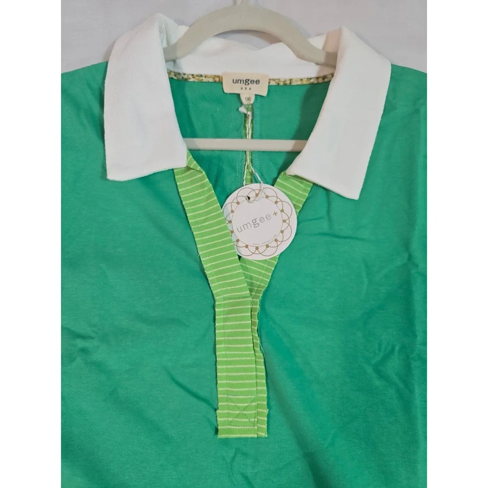 Umgee‎ USA Green Striped Collar Polo Shirt Top Womens size 1XL New - Picture 10 of 12